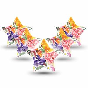 ExpressionMed Floral Art Freestyle Libre 2 Star Shape 5-Pack Wildflower Motif, Plaster CGM Design, Abbott Lingo with center stickers
