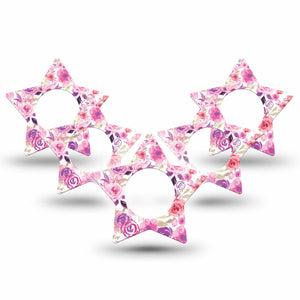 ExpressionMed Romantic Blooms Freestyle Libre 2 Star Shape Tape 5-Pack Tape Garden-inspired Plaster CGM Design, Abbott Lingo