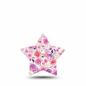 ExpressionMed Romantic Blooms Freestyle Libre 2 Star Shape Tape Single Tape and Single Sticker Garden-inspired Plaster CGM Design, Abbott Lingo