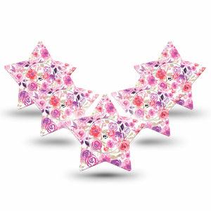 ExpressionMed Romantic Blooms Freestyle Libre 2 Star Shape Tape 5-Pack Tape and 5-Pack Sticker Garden Inspired Plaster CGM Design, Abbott Lingo