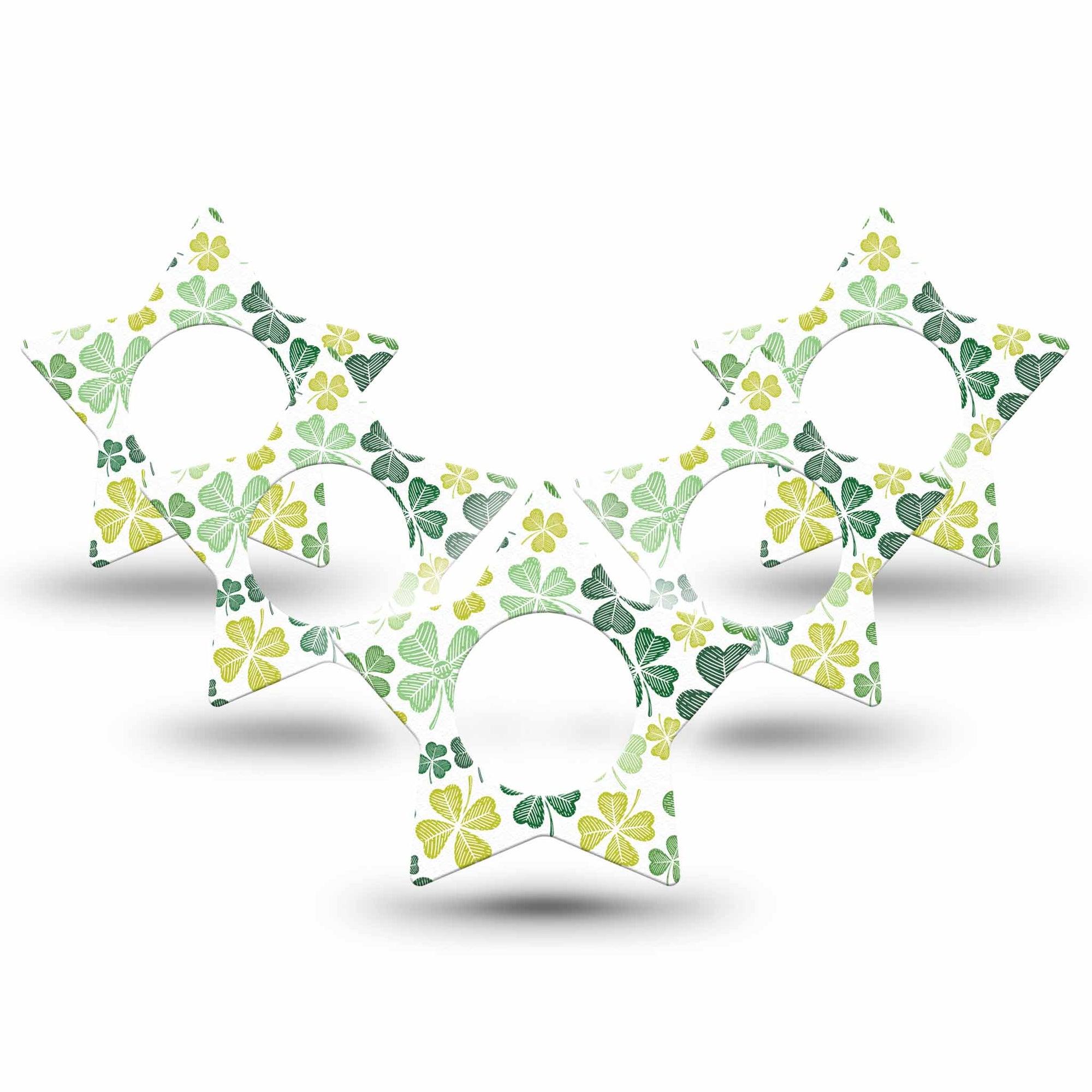 ExpressionMed Clover Pile Freestyle Libre 2 and Libre 2 Plus Star Shape Tape, Abbott Lingo,  5-Pack Tape Irish Shamrock Pattern, Adhesive Tape CGM Design