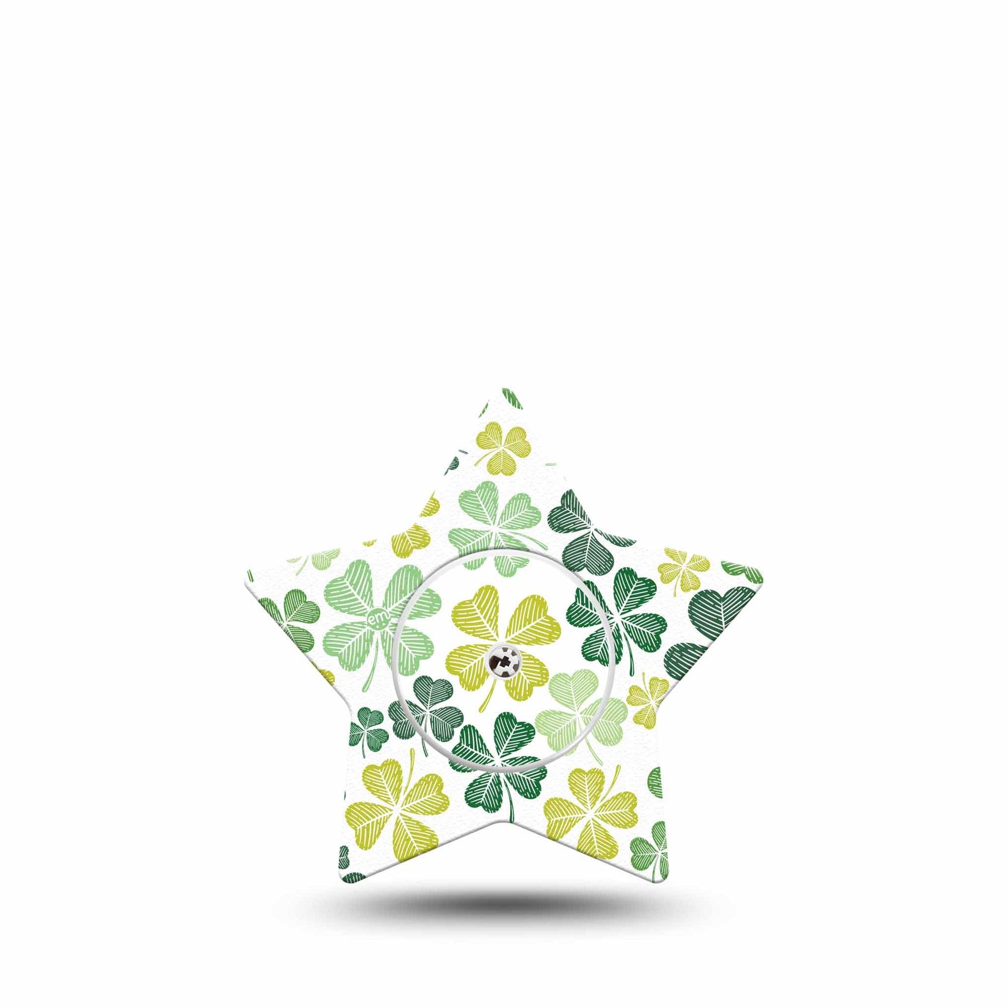 ExpressionMed Clover Pile Freestyle Libre 2 and Libre 2 Plus Star Shape Tape, Abbott Lingo,  Single Tape and Single Sticker Green Clover Leaves, Adhesive Tape CGM Design