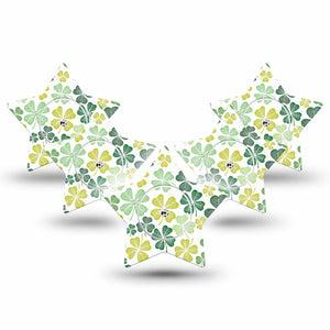 ExpressionMed Clover Pile Freestyle Libre 2 and Libre 2 Plus Star Shape Tape, Abbott Lingo,  5-Pack Tape and 5-Pack Sticker Irish Clover Petals. Adhesive Tape CGM Design