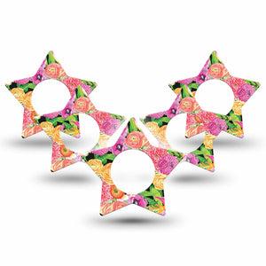 ExpressionMed Hand Painted Flowers Freestyle Libre 2 and Libre 2 Plus Star Shape Tape, Abbott Lingo, 5-Pack Tape Artistic Blooms, Adhesive Tape CGM Design