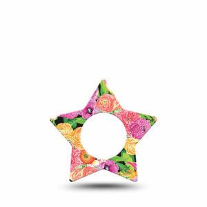 ExpressionMed Hand Painted Flowers Freestyle Libre 2 and Libre 2 Plus Star Shape Tape, Abbott Lingo, Single Tape Vibrant Flowers, Adhesive Tape CGM Design