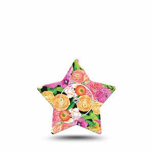 ExpressionMed Hand Painted Flowers Freestyle Libre 2 and Libre 2 Plus Star Shape Tape, Abbott Lingo, Single Tape and Single Sticker Detailed Petals, Adhesive Tape CGM Design