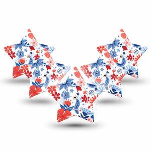 ExpressionMed July Flowers Freestyle Libre 2 Star Shape Tape, Abbott Lingo,  5-Pack Tape and 5-Pack Sticker July 4th Garden Adhesive Tape CGM Design
