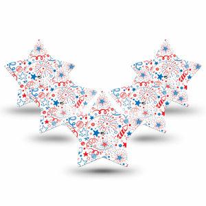 ExpressionMed Firework Doodles Freestyle Libre 2 Star Shape Tape, Abbott Lingo,  5-Pack Tape and 5-Pack Sticker Cartoon Firework Illustrations Adhesive Tape CGM Design