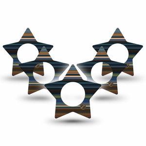 ExpressionMed Dark Stripes Freestyle Libre 2 Star Shape Tape, Abbott Linggo, 5-Pack navy green gray black stripes Plaster CGM Design
