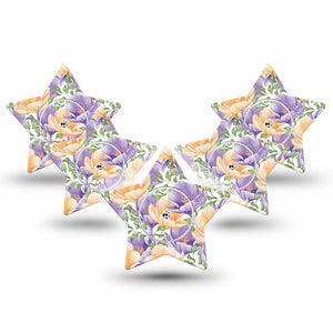 ExpressionMed Crocus Flowers Freestyle Libre 2 Star Shape 5-Pack Plaster CGM Design, Abbott Lingo with center stickers
