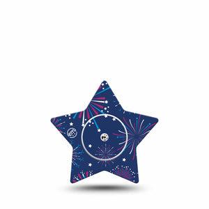 ExpressionMed Night Sky Celebration Freestyle Libre 2 Star Shape Tape, Abbott Lingo, Single Tape and Single Sticker Independence Day Firework Adhesive Tape CGM Design