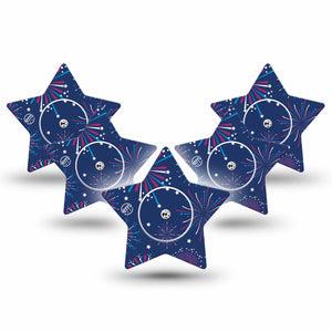 ExpressionMed Night Sky Celebration Freestyle Libre 2 Star Shape Tape, Abbott Lingo, 5-Pack Tape and 5-Pack Sticker Firework Lit Sky Inspired Adhesive Tape CGM Design