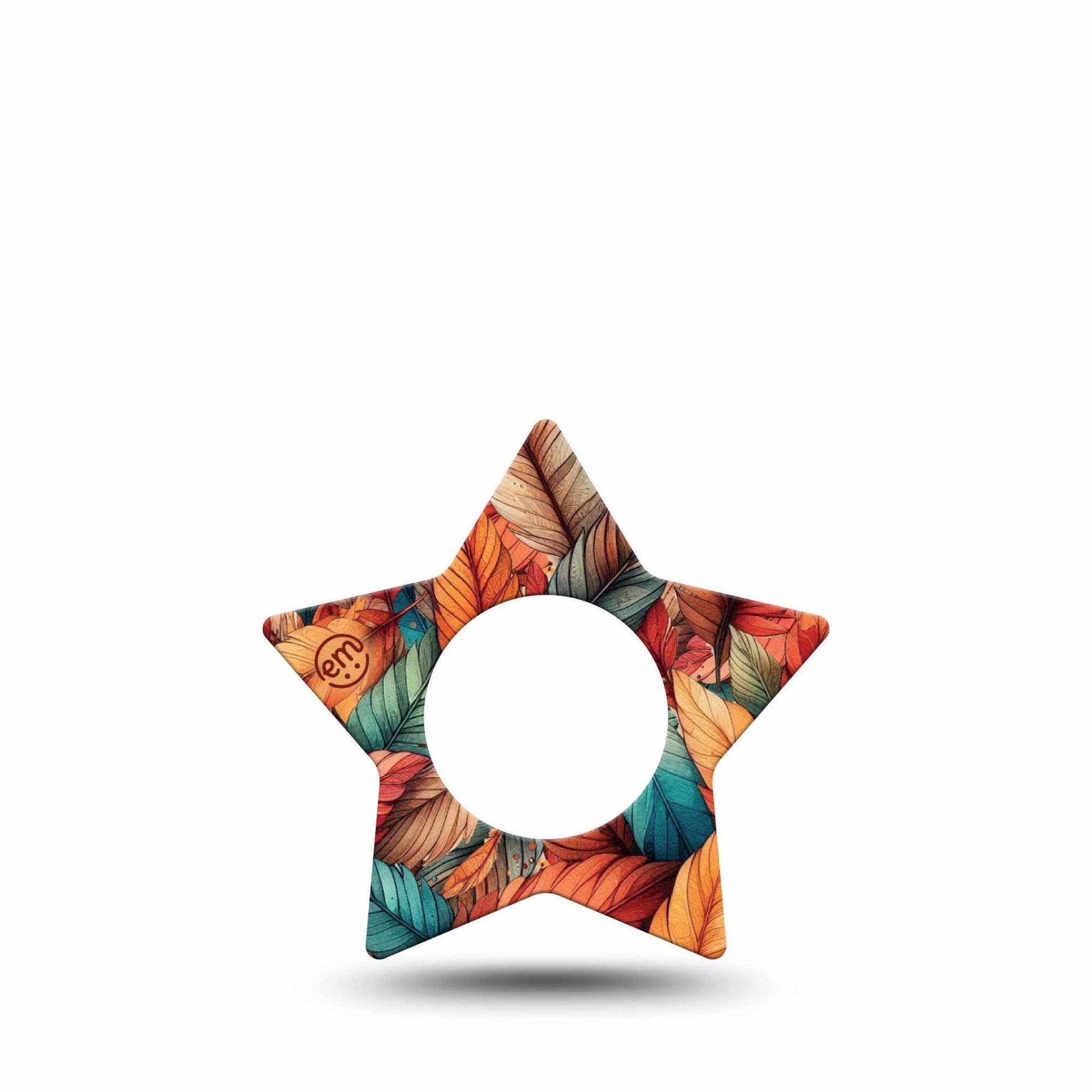 ExpressionMed Fall Leaf Feathers Freestyle Libre 2 Star Shape Tape, Abbott Lingo, Single Bird Feathers in Autumn Palette Adhesive Tape CGM Design