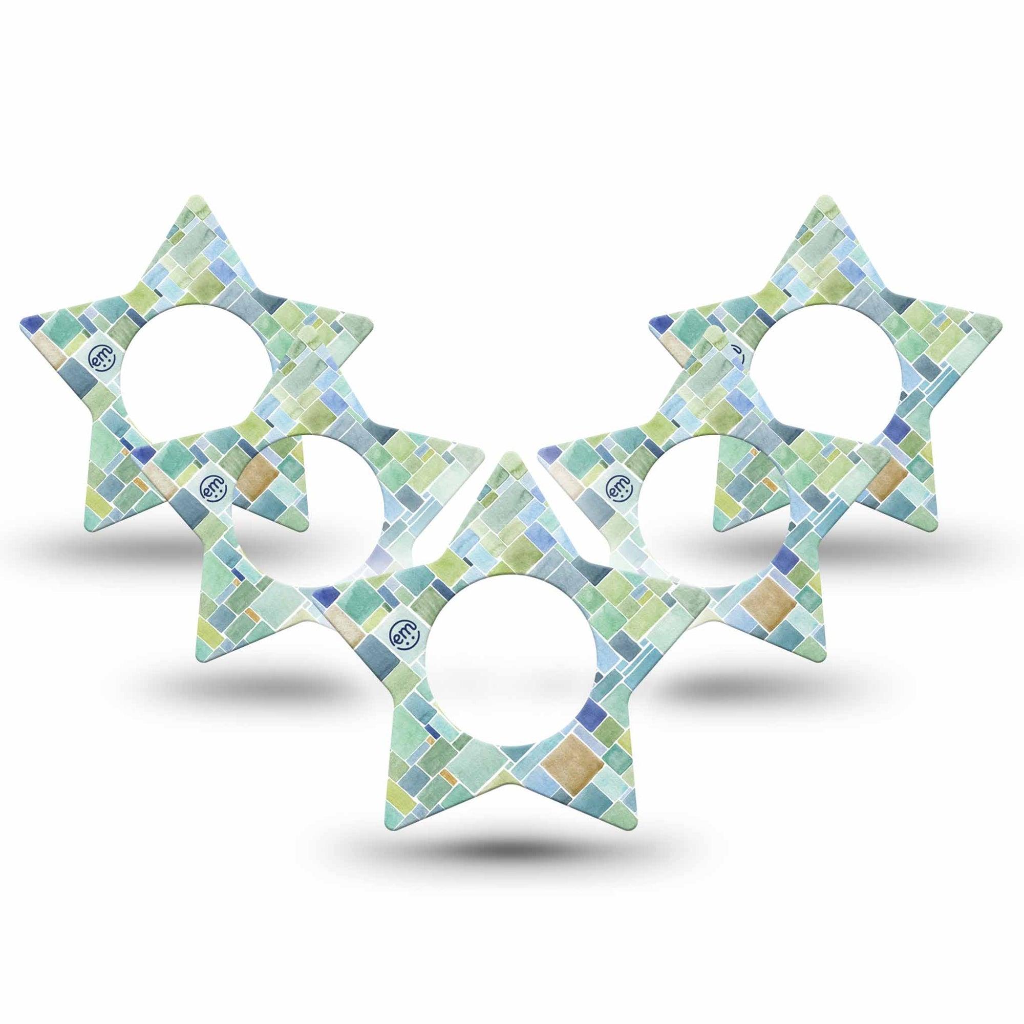 ExpressionMed Watercolor Geometrics Freestyle Libre 2 Star Shape Tape, Abbott Lingo,  5-Pack Glass Tile Inspired Adhesive Tape CGM Design