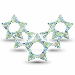ExpressionMed Watercolor Geometrics Freestyle Libre 2 Star Shape Tape, Abbott Lingo,  5-Pack Glass Tile Inspired Adhesive Tape CGM Design