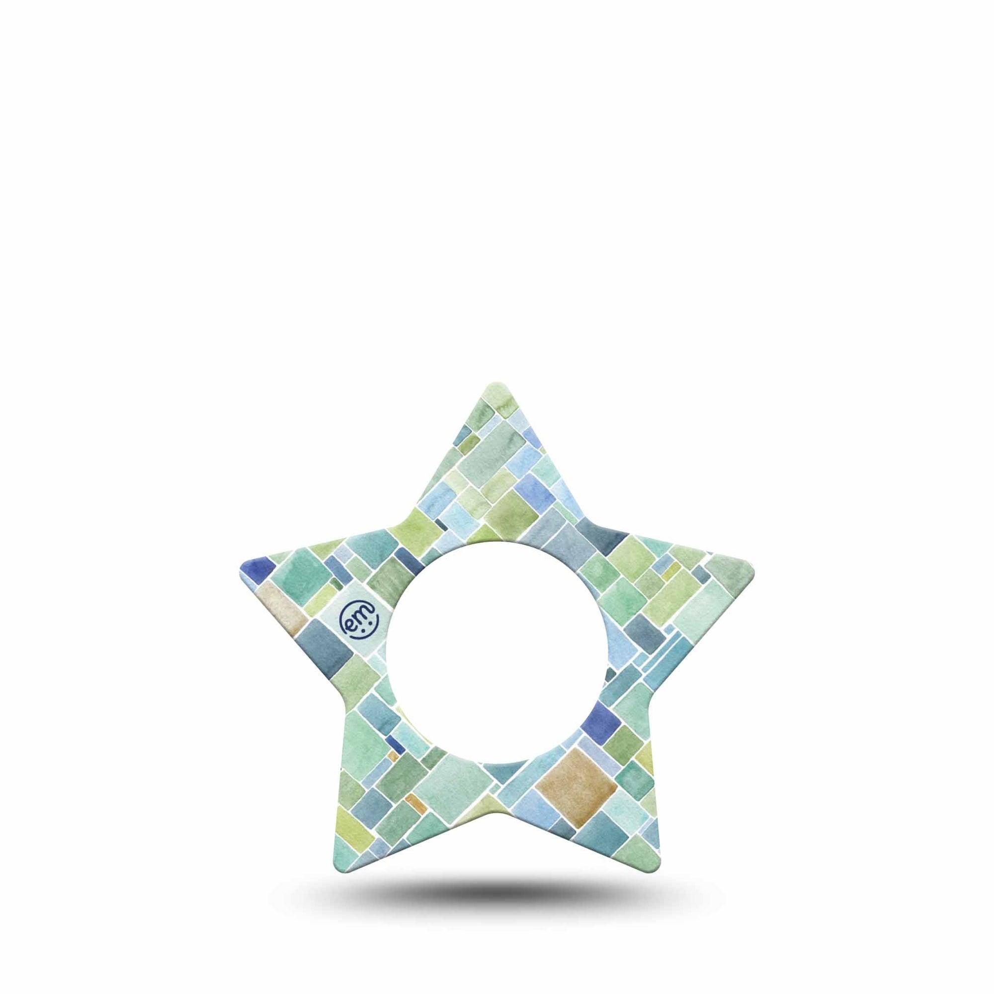 ExpressionMed Watercolor Geometrics Freestyle Libre 2 Star Shape Tape, Abbott Lingo, Single Mismatch Checkered Tile Adhesive Tape CGM Design