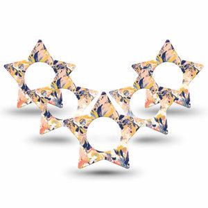 ExpressionMed Tinted Blooms Freestyle Libre 2 Star Shape Tape, Abbott Lingo,  5-Pack Painted Orange Blue Toned Flowers Adhesive Tape CGM Design