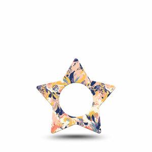 ExpressionMed Tinted Blooms Freestyle Libre 2 Star Shape Tape, Abbott Lingo, Single Artwork Peach Blue Garden Adhesive Tape CGM Design