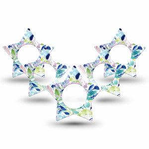 ExpressionMed Subdued Tropics Freestyle Libre 2 Star Shape Tape, Abbott Lingo,  5-Pack Pastel Toned Watercolor Flower Inspired Adhesive Tape CGM Design