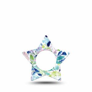 ExpressionMed Subdued Tropics Freestyle Libre 2 Star Shape Tape, Abbott Lingo, Single Soft Blue Pink Hues Floral Adhesive Tape CGM Design