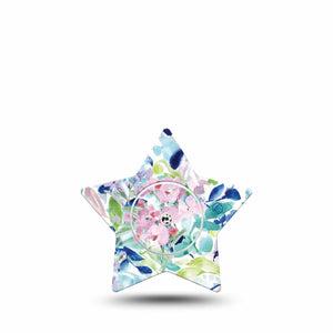 ExpressionMed Subdued Tropics Freestyle Libre 2 Star Shape Tape, Abbott Lingo,  Single Tape and Single Sticker Delicate Painted Flowers Adhesive Tape CGM Design