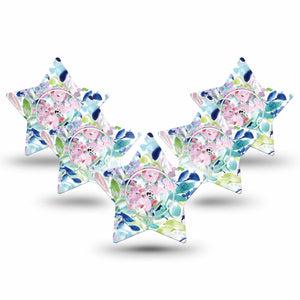 ExpressionMed Subdued Tropics Freestyle Libre 2 Star Shape Tape, Abbott Lingo, 5-Pack Tape and 5-Pack Sticker Gentle Watercolor Painting Adhesive Tape CGM Design