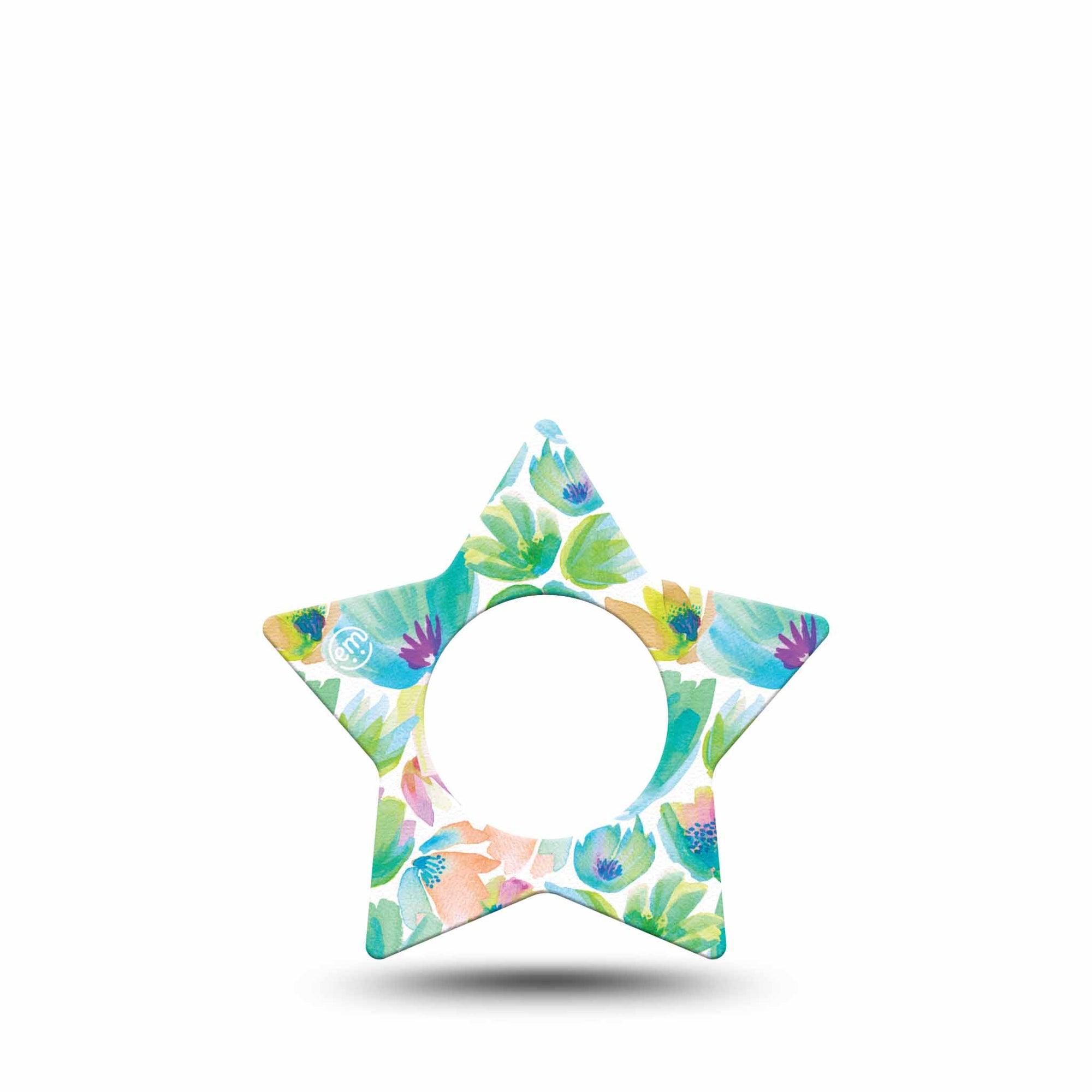 ExpressionMed Happy Go Lucky Flowers Freestyle Libre 2 Star Shape Tape, Abbott Lingo, Single Vibrant Green And Peach Florals Adhesive Tape CGM Design