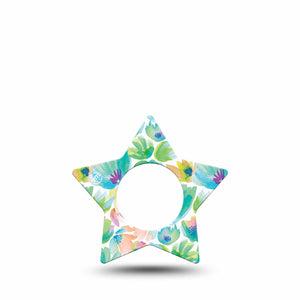 ExpressionMed Happy Go Lucky Flowers Freestyle Libre 2 Star Shape Tape, Abbott Lingo, Single Vibrant Green And Peach Florals Adhesive Tape CGM Design