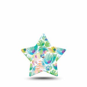 ExpressionMed Happy Go Lucky Flowers Freestyle Libre 2 Star Shape Tape, Abbott Lingo, Single Tape and Single Sticker Green Toned Palette Florals Adhesive Tape CGM Design