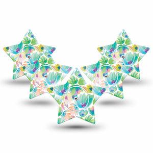 ExpressionMed Happy Go Lucky Flowers Freestyle Libre 2 Star Shape Tape, Abbott Lingo,  5-Pack Tape and 5-Pack Sticker Vibrant Green And Peach Florals Adhesive Tape CGM Design