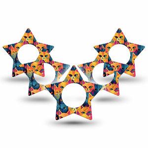 ExpressionMed Catorama Freestyle Libre 2 Star Shape Tape, Abbott Lingo,  5-Pack Unique Cat Pattern Illustration Adhesive Tape CGM Design