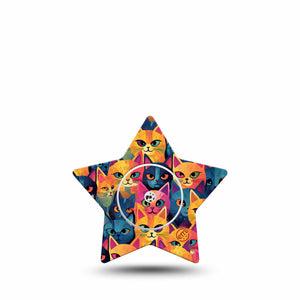 ExpressionMed Catorama Freestyle Libre 2 Star Shape Tape, Abbott Lingo,  Single Tape and Single Sticker Mixed Hue Cat Pattern Artwork Adhesive Tape CGM Design