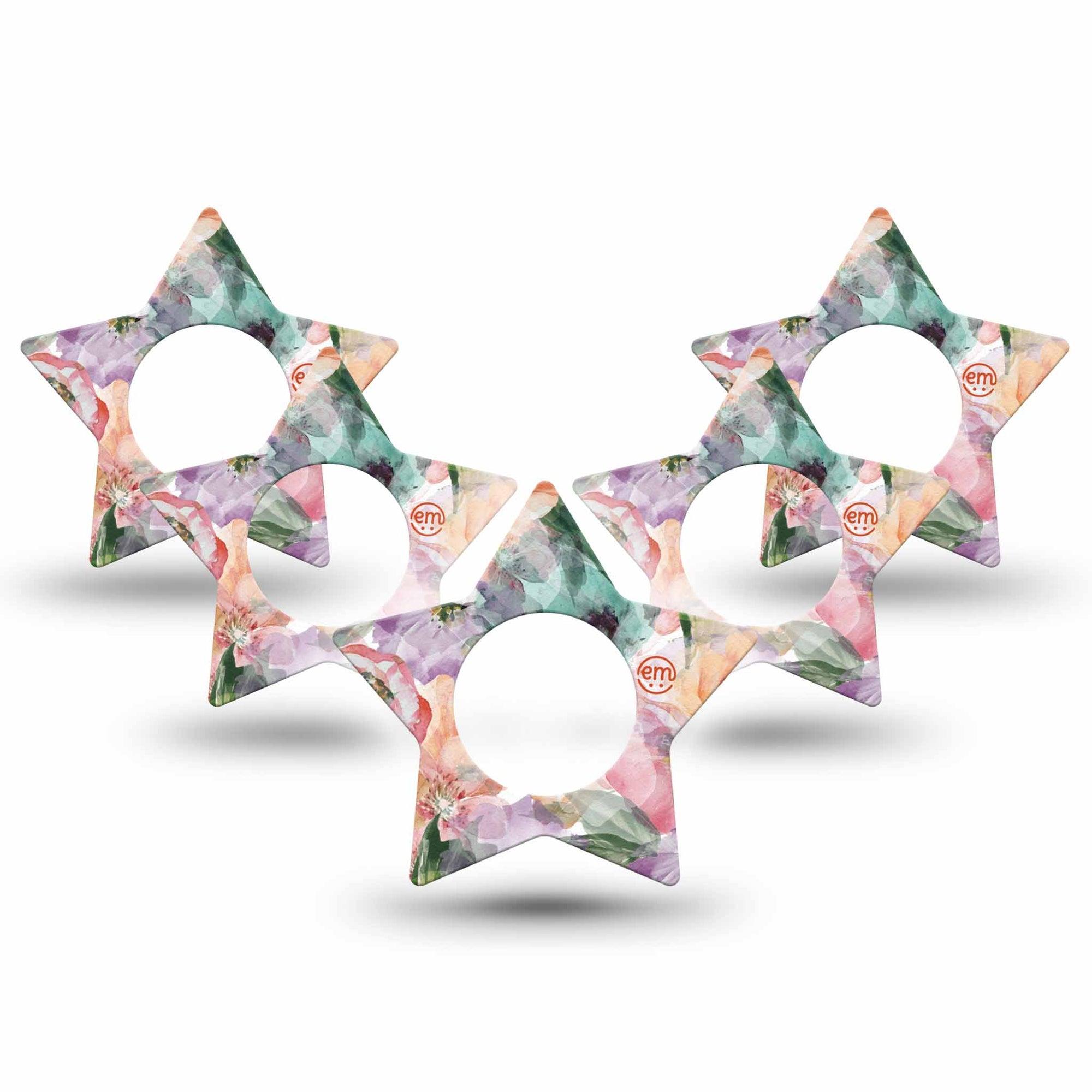 ExpressionMed Flower Clouds Freestyle Libre 2 Star Shape Tape, Abbott Lingo, 5-Pack Tape Gauzy-Like Floral Petals, Adhesive Tape CGM Design