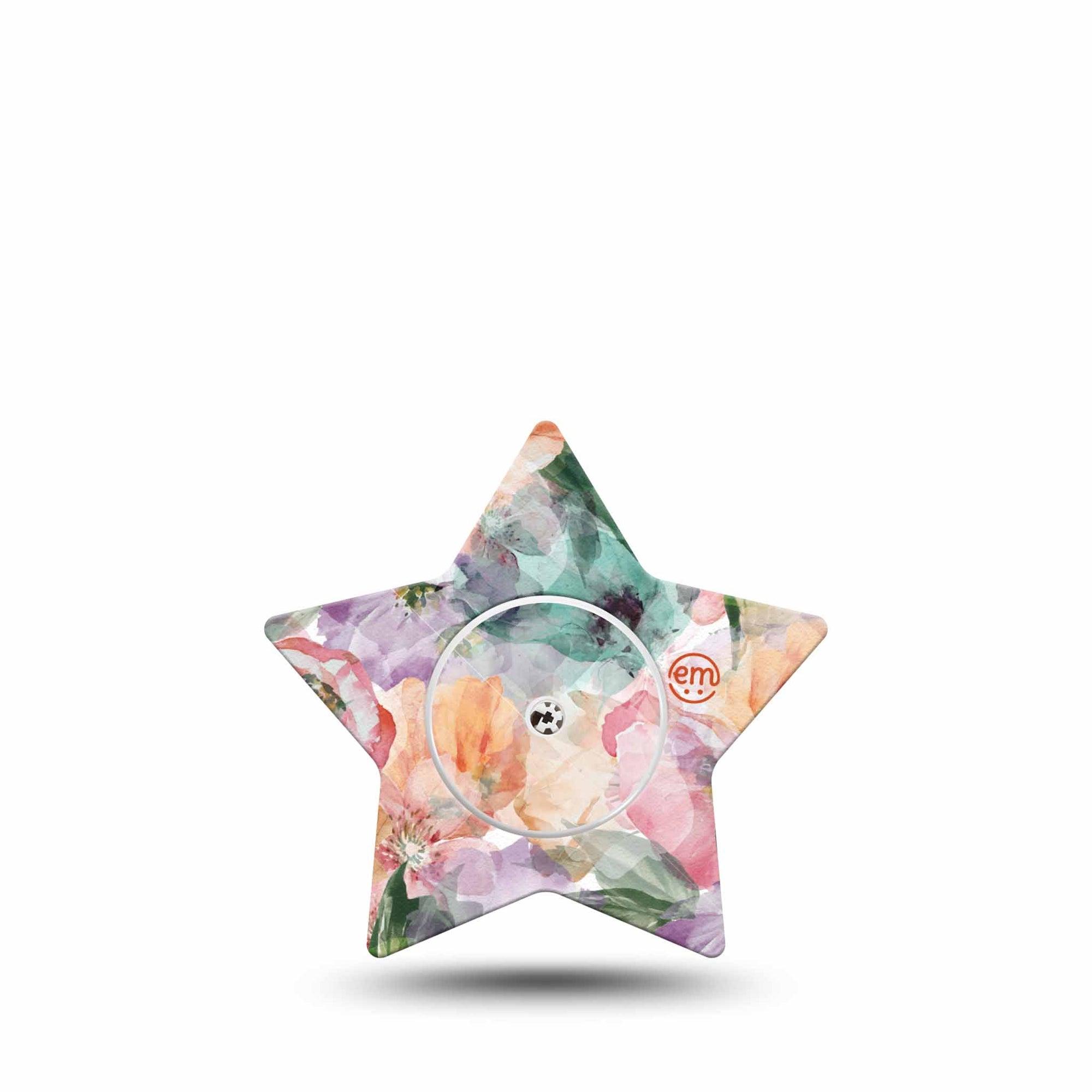 ExpressionMed Flower Clouds Freestyle Libre 2 Star Shape Tape, Abbott Lingo, Single Tape and Single Sticker Gauzy-Like Floral Petals, Adhesive Tape CGM Design