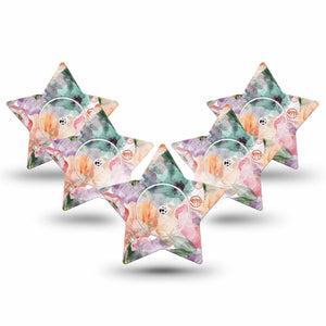 ExpressionMed Flower Clouds Freestyle Libre 2 Star Shape Tape, Abbott Lingo, 5-Pack Tape and 5-Pack Sticker Gauzy-Like Floral Petals, Adhesive Tape CGM Design