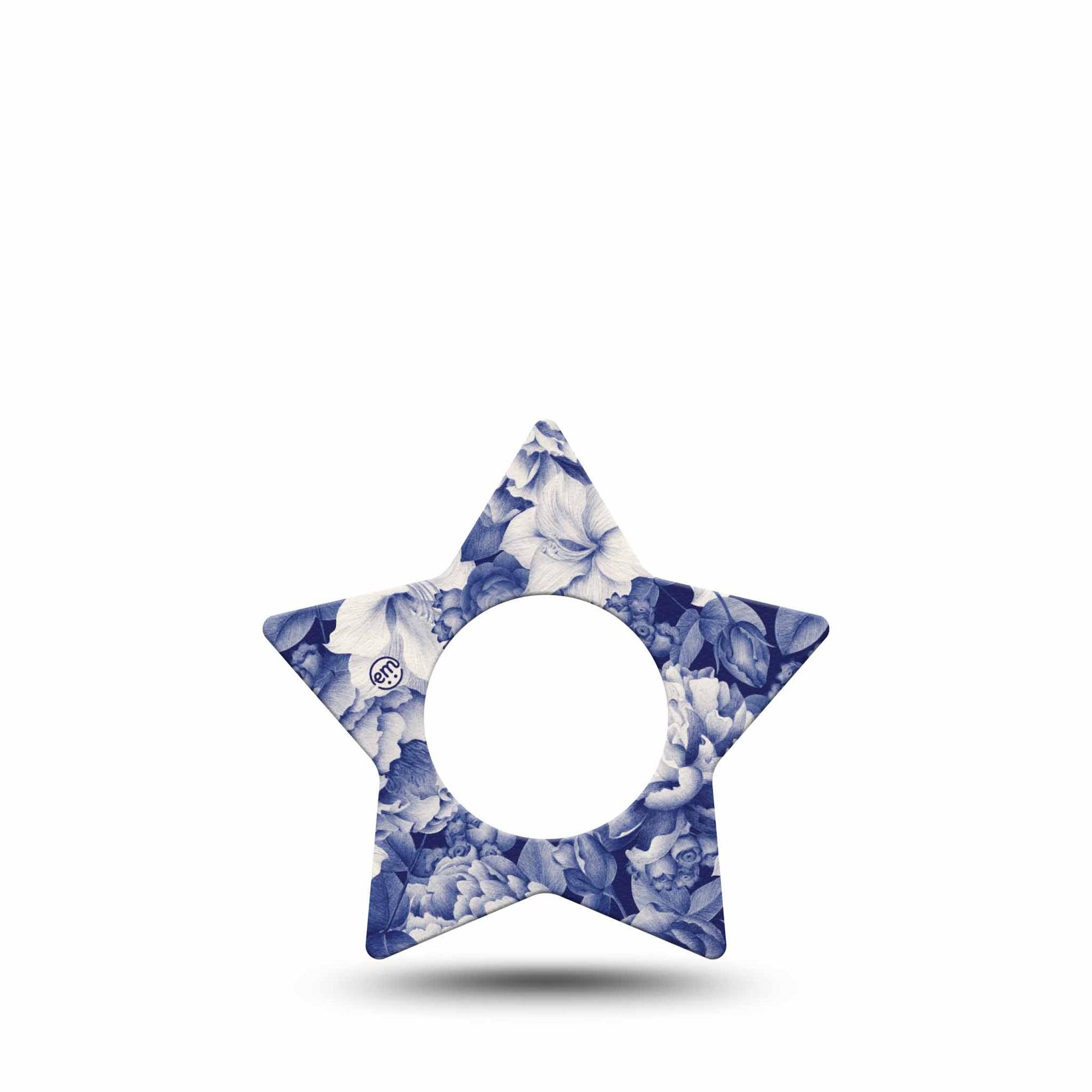 ExpressionMed Moody Blues Freestyle Libre 2 Star Shape Tape, Abbott Lingo, Single Tape Stormy Inspired Floral Blooms, Adhesive Tape CGM Design