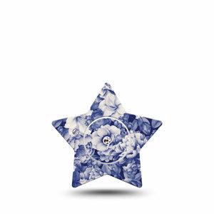 ExpressionMed Moody Blues Freestyle Libre 2 Star Shape Tape, Abbott Lingo,  Single Tape and Single Sticker Stony Blue Florals, Adhesive Tape CGM Design