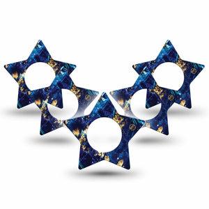 ExpressionMed Molten Midnight Freestyle Libre 2 and Libre 2 Plus Star Shape Tape, Abbott Lingo,  5-Pack Tape Blue Pattern Gold Specks, Adhesive Tape CGM Design