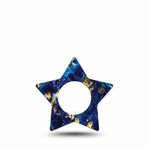 ExpressionMed Molten Midnight Freestyle Libre 2 and Libre 2 Plus Star Shape Tape, Abbott Lingo,  Single Tape Melted Midnight Blue Herringbone Gold Detail, Adhesive Tape CGM Design