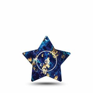 ExpressionMed Molten Midnight Freestyle Libre 2 and Libre 2 Plus Star Shape Tape, Abbott Lingo,  Single Tape and Single Sticker Wavy Midnight Blue, Adhesive Tape CGM Design