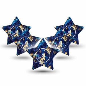ExpressionMed Molten Midnight Freestyle Libre 2 and Libre 2 Plus Star Shape Tape, Abbott Lingo,  5-Pack Tape and 5-Pack Sticker Deep Blue Wavy Gold Details, Adhesive Tape CGM Design