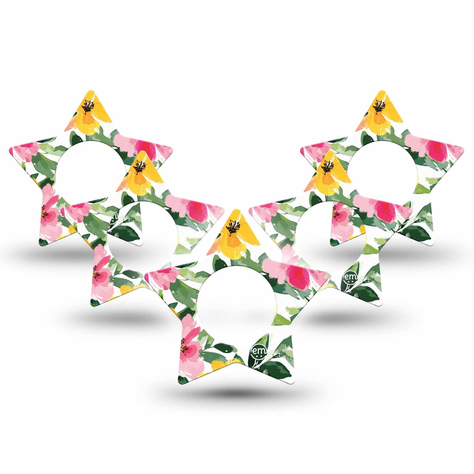 ExpressionMed Lemonade Flowers Freestyle Libre 2 and Libre 2 Plus Star Shape Tape, Abbott Lingo,  5-Pack Tape Yellow Pink Mix Flowers, Adhesive Tape CGM Design