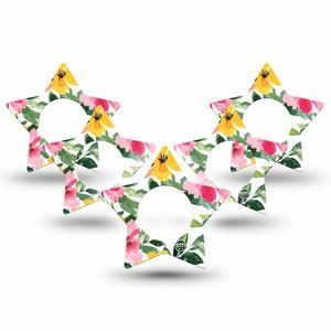 ExpressionMed Lemonade Flowers Freestyle Libre 2 and Libre 2 Plus Star Shape Tape, Abbott Lingo,  5-Pack Tape Yellow Pink Mix Flowers, Adhesive Tape CGM Design
