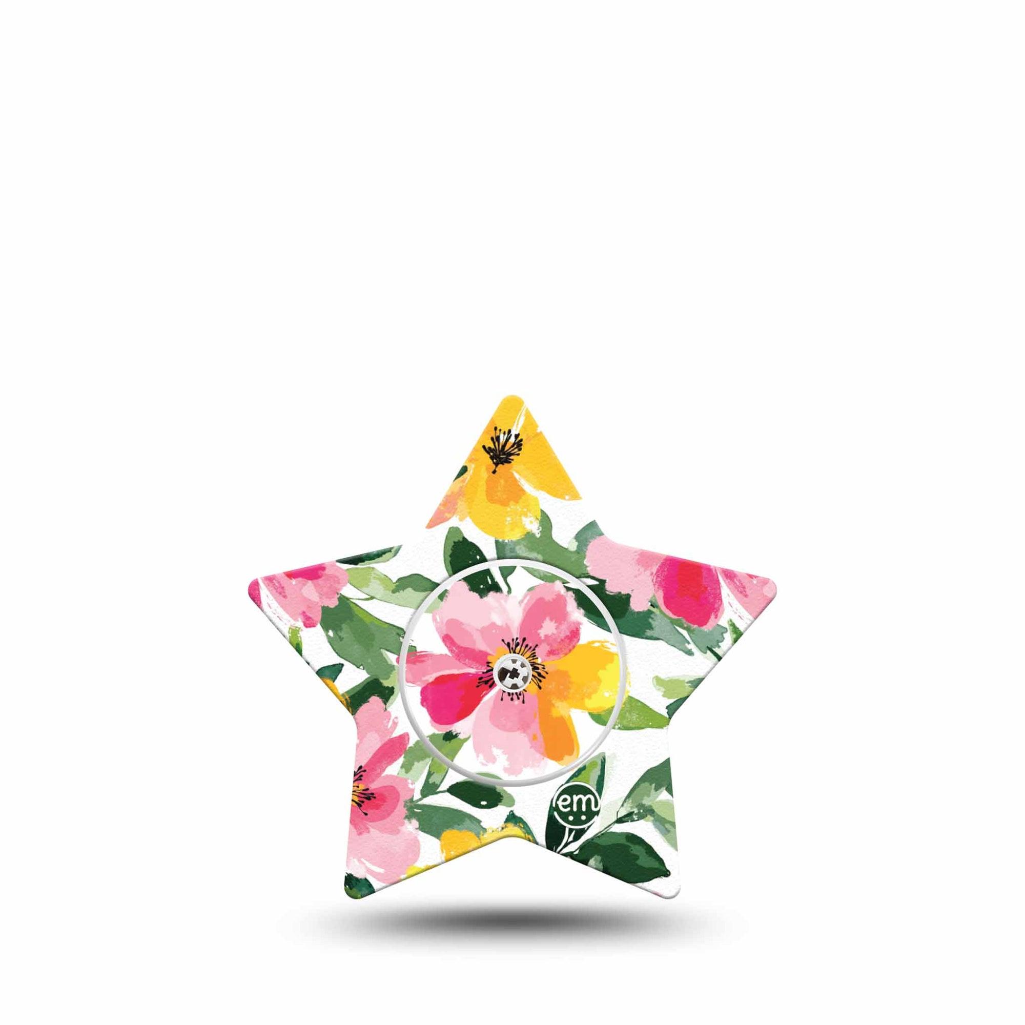 ExpressionMed Lemonade Flowers Freestyle Libre 2 and Libre 2 Plus Star Shape Tape, Abbott Lingo,  Single Tape and Single Sticker Sweet Pink And Yellow Garden, Adhesive Tape CGM Design