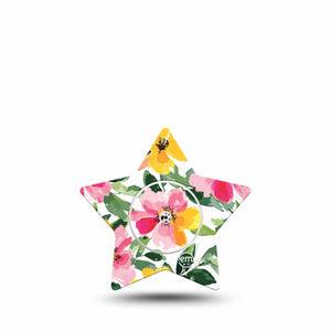 ExpressionMed Lemonade Flowers Freestyle Libre 2 and Libre 2 Plus Star Shape Tape, Abbott Lingo,  Single Tape and Single Sticker Sweet Pink And Yellow Garden, Adhesive Tape CGM Design