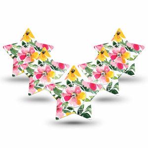 ExpressionMed Lemonade Flowers Freestyle Libre 2 and Libre 2 Plus Star Shape Tape, Abbott Lingo,  5-Pack Tape and 5-Pack Sticker Hot Pink Yellow Petals, Adhesive Tape CGM Design