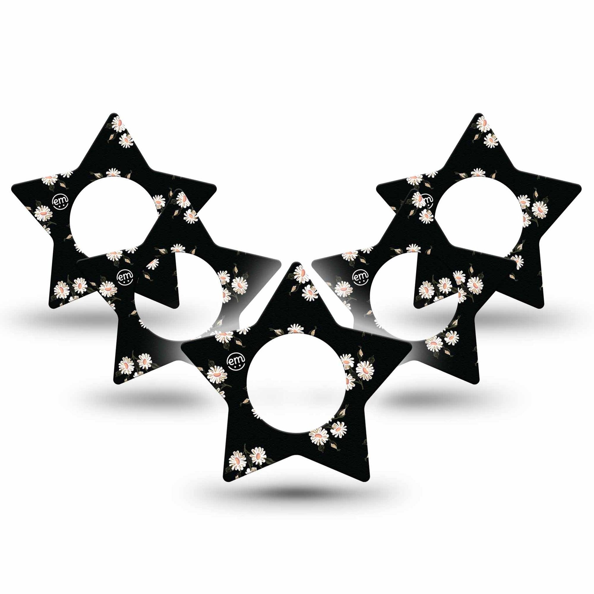 ExpressionMed Black Daisies Freestyle Libre 2 and Libre 2 Plus Star Shape Tape, Abbott Lingo,  5-pack Tape Small Daisy Blossoms, Adhesive Tape CGM Design