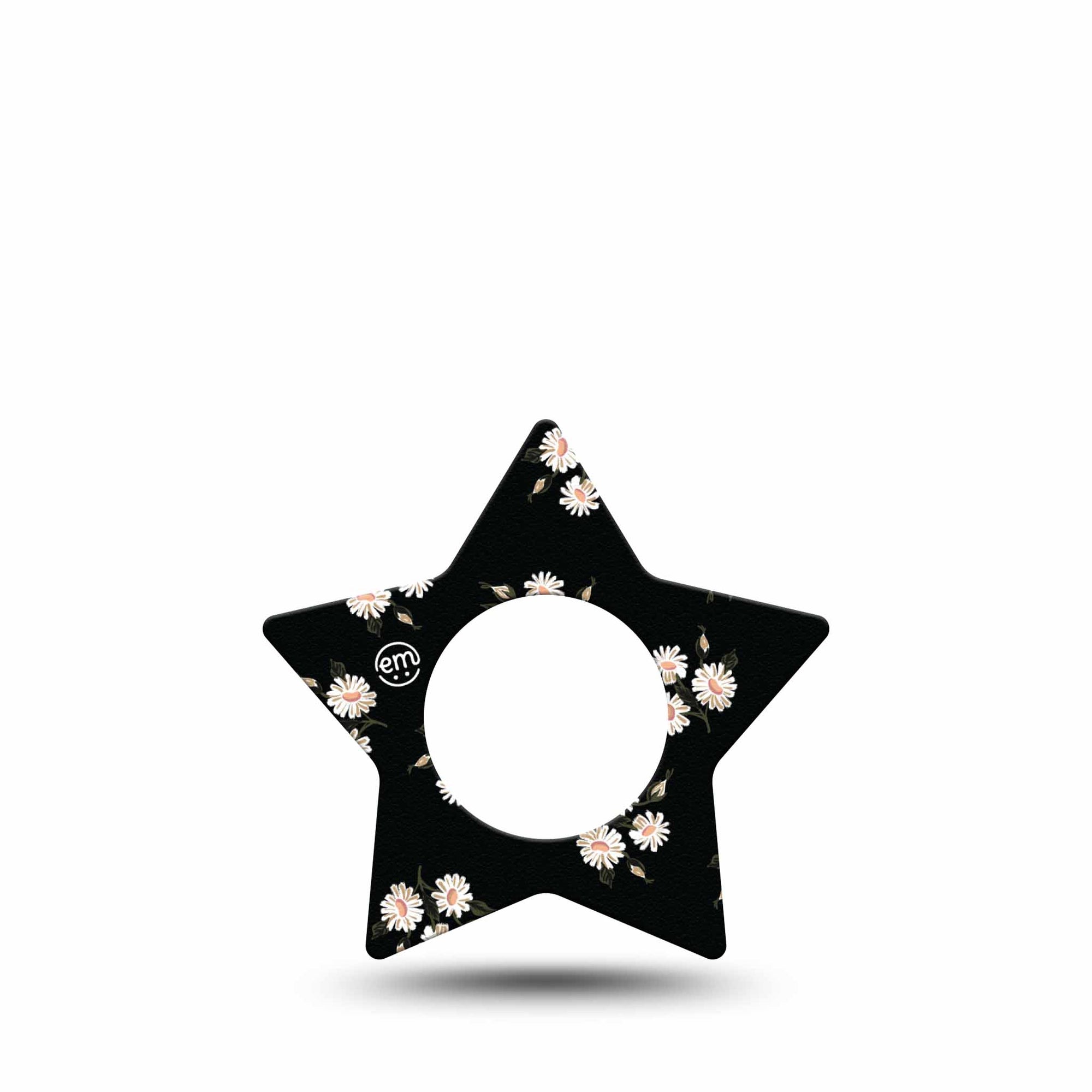 ExpressionMed Black Daisies Freestyle Libre 2 and Libre 2 Plus Star Shape Tape, Abbott Lingo,  Single Tape White Daisy Bouquet Pattern, Adhesive Tape CGM Design