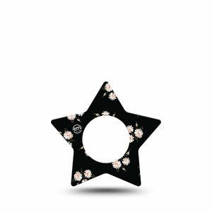 ExpressionMed Black Daisies Freestyle Libre 2 and Libre 2 Plus Star Shape Tape, Abbott Lingo,  Single Tape White Daisy Bouquet Pattern, Adhesive Tape CGM Design