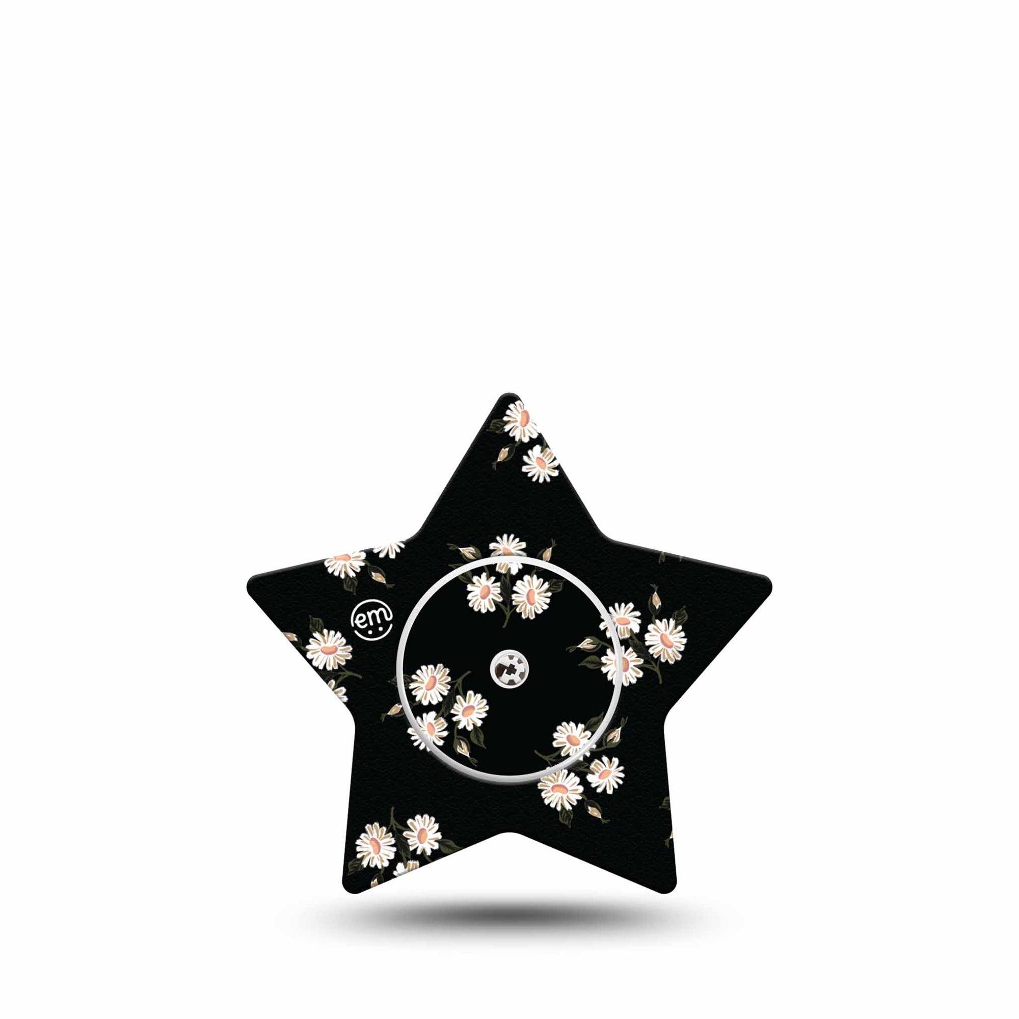 ExpressionMed Black Daisies Freestyle Libre 2 and Libre 2 Plus Star Shape Tape, Abbott Lingo,  Single Tape and Single Sticker Fresh White Daisies, Adhesive Tape CGM Design